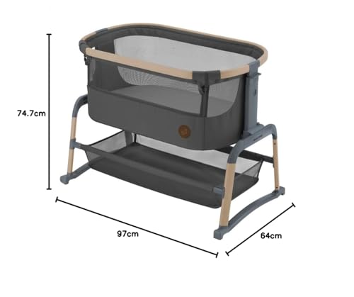 Maxi-Cosi Iora Air Co Sleeper Crib, All-Round Mesh Baby Bedside Crib, 0–6 Months (9 kg), Rocking Mode, 4 Incline & 5 Height Positions, Easy Slide, Easy to Carry, Eco Care, 2 Wheels, Beyond Graphite