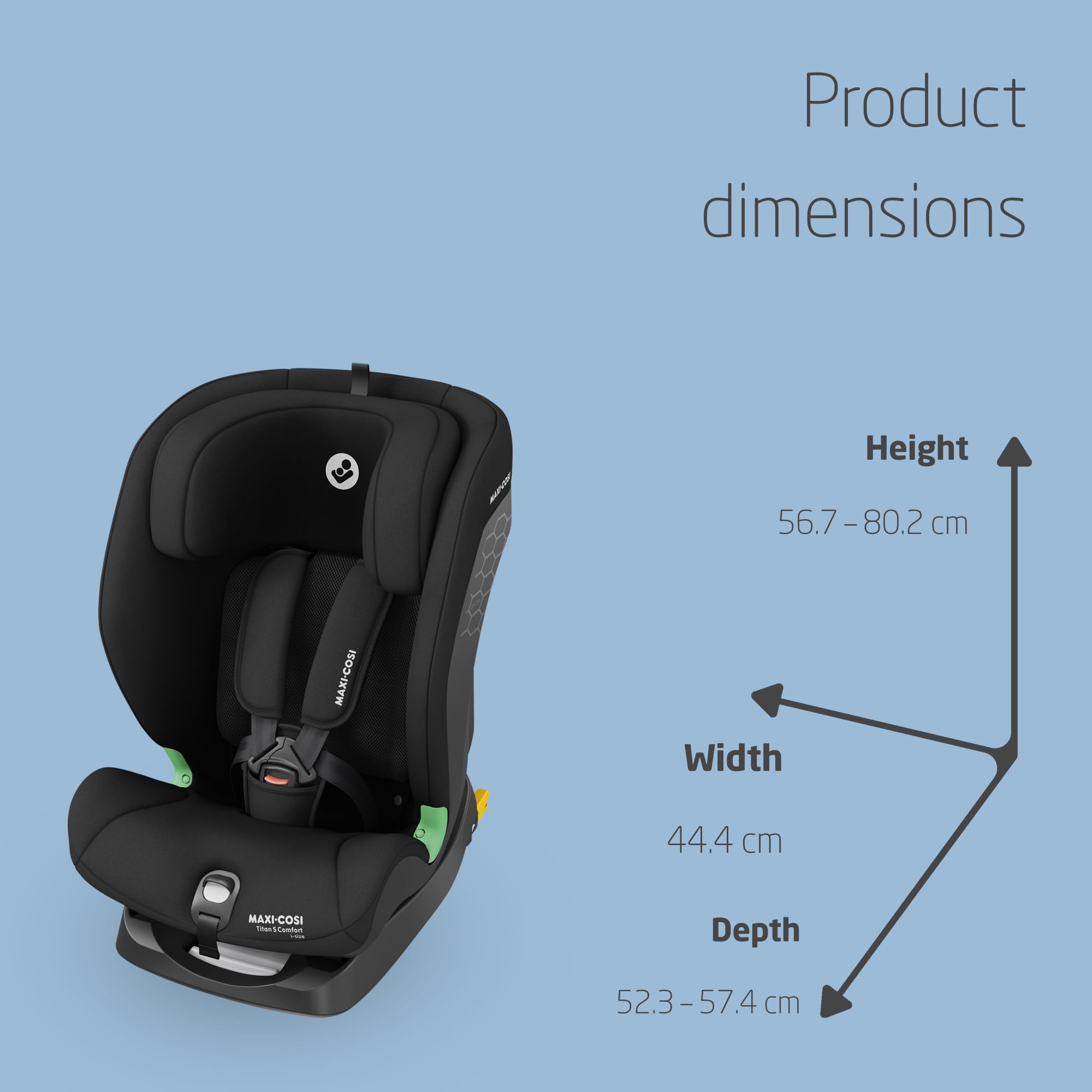 Maxi-Cosi Titan S Comfort i-Size, Breathable Comfort Fabrics, Child Car Seat, 15 months-12 years (76-150cm), ISOFIX Car Seat, 5 Recline & 13 Headrest Positions, G-CELL Protection, Authentic Black