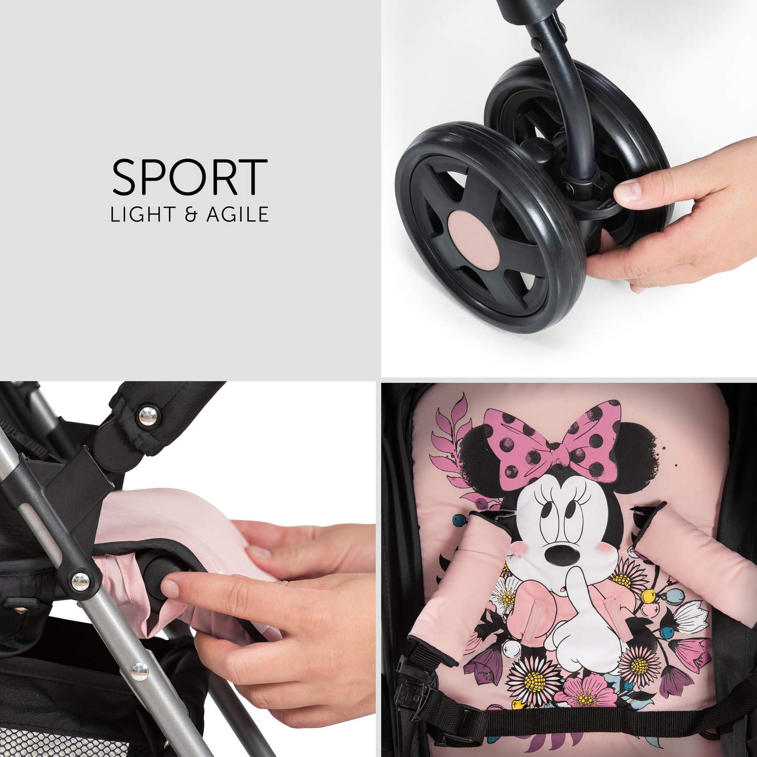 Hauck Sport Disney Minnie Sweetheart Pushchair, Lightweight 5.9kg, Compact & Foldable, Fully Reclining, XL Storage Basket, From Birth to 15kg
