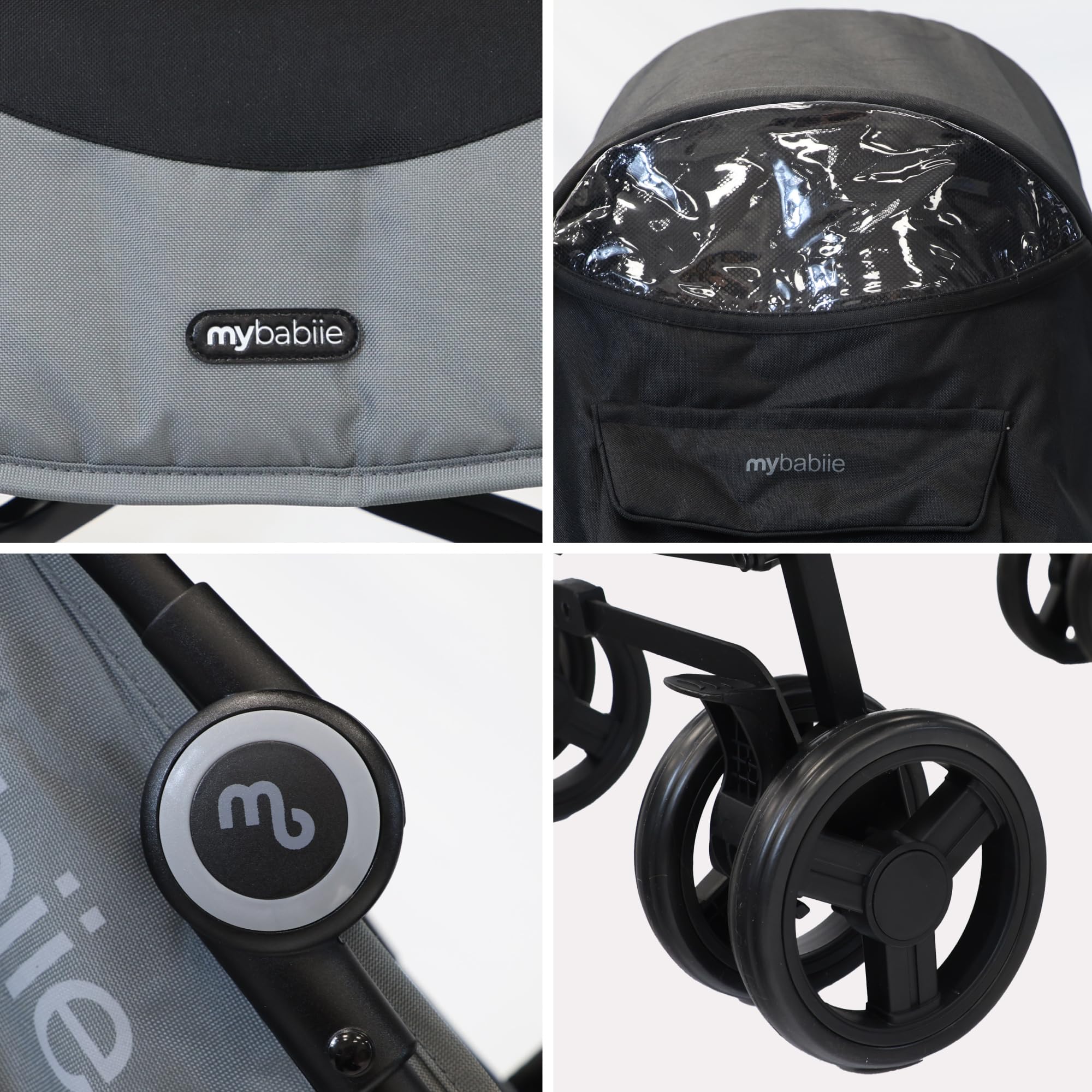 My Babiie MB02 Stroller, From Birth to 4 Years, 22kg, Lightweight & Compact, Umbrella Fold, Travel Buggy, Black & Grey