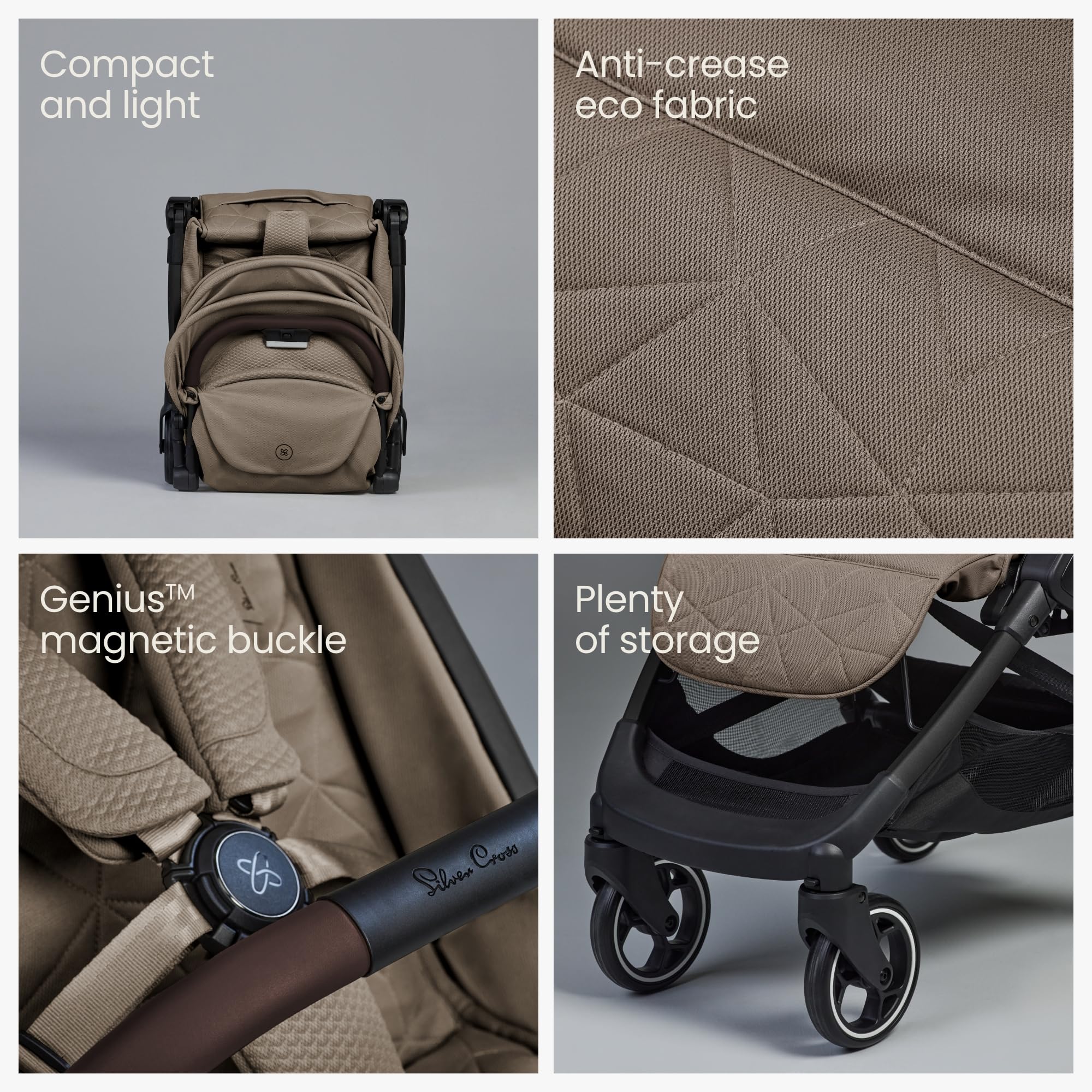 Silver Cross Clic 2 Compact Stroller & Travel Bag, Foldable & Lightweight, From Birth to 4 Years, Cobble