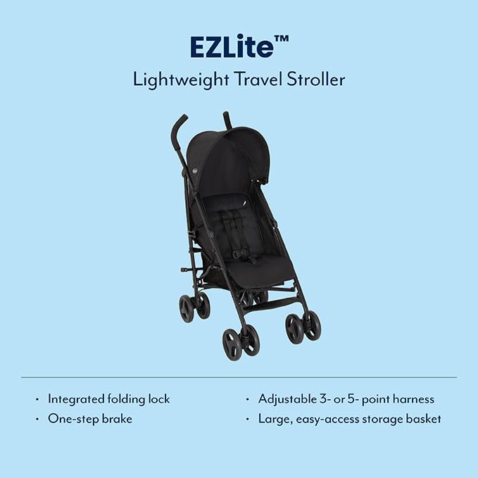 Graco EZLite Lightweight Stroller, 6.6kg, From Birth to 3 Years, 15kg, Midnight, Black