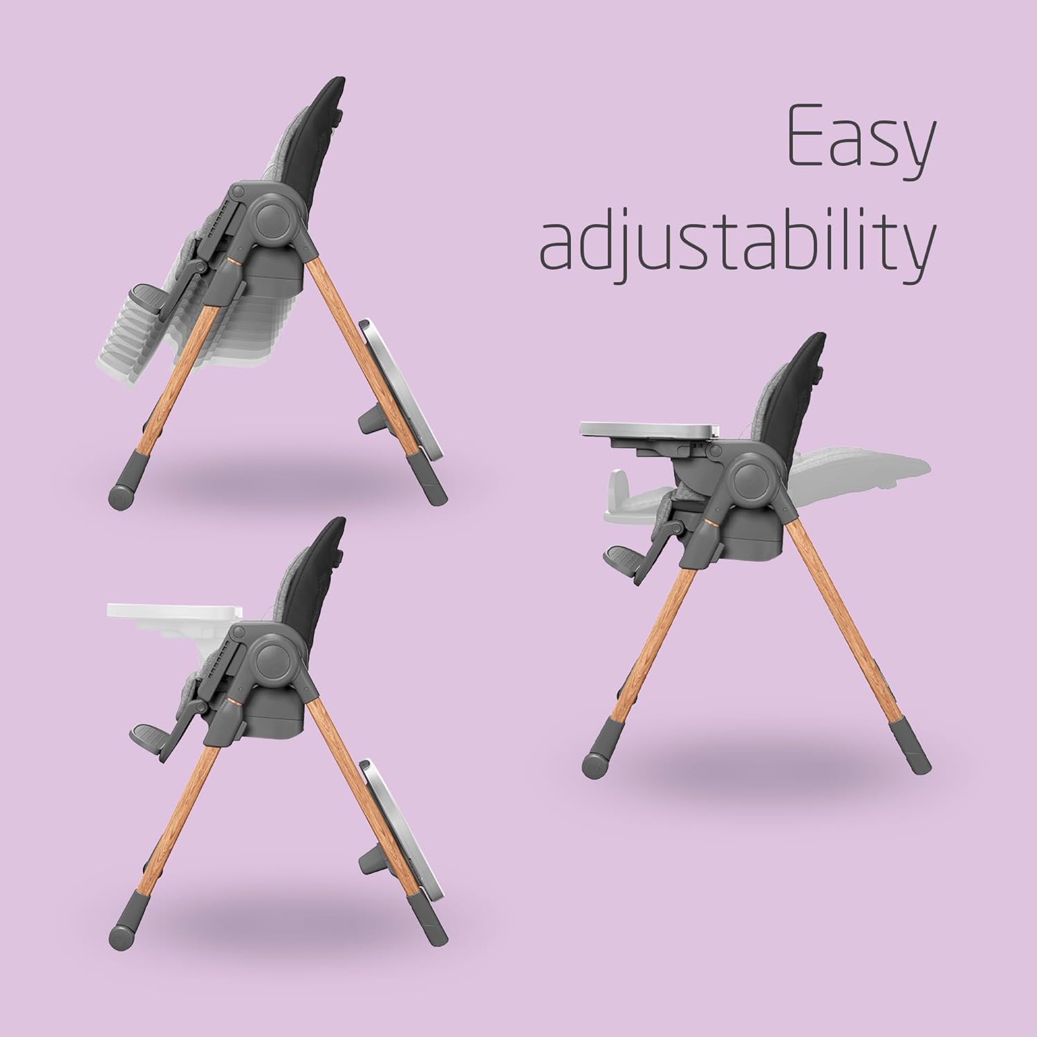 Maxi-Cosi Minla Evolutive Highchair, 0–14 Years, up to 60 kg, Baby High Chair, 9 Height Options, 5 Recline and 4 Tray Positions, Compact Fold, Adjustable Footrest, Essential Graphite