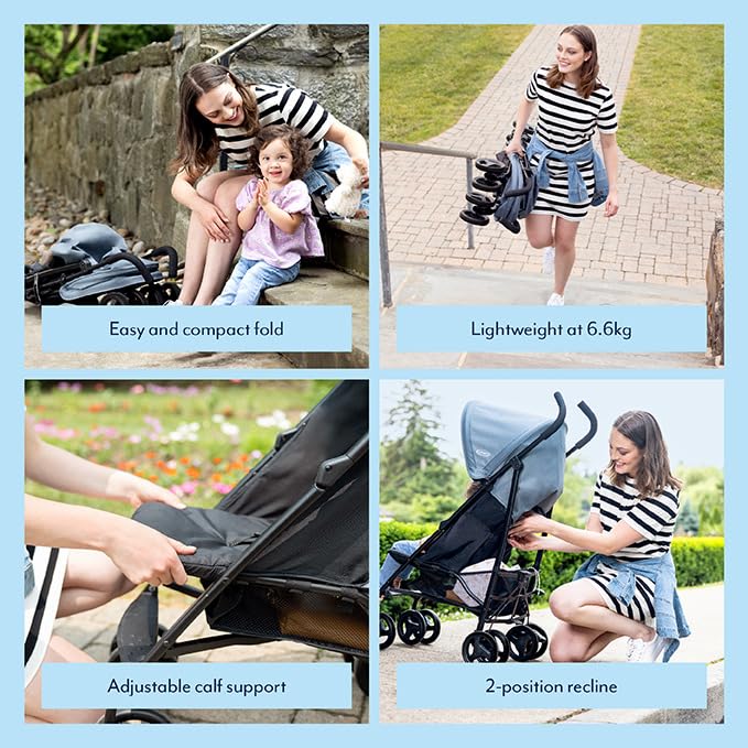 Graco EZLite Lightweight Stroller, 6.6kg, From Birth to 3 Years, 15kg, Midnight, Black