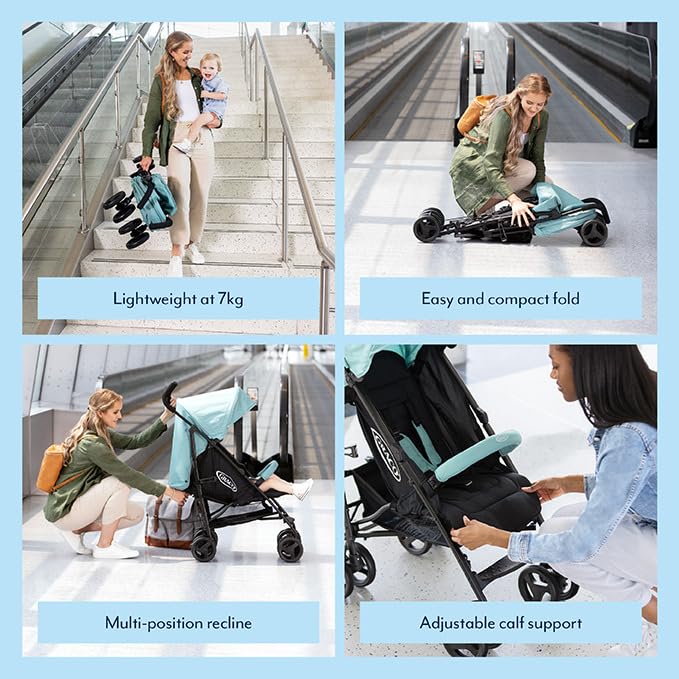Graco TraveLite Compact Stroller, From Birth to 3 Years, 15kg, Lightweight 7kg, Mint