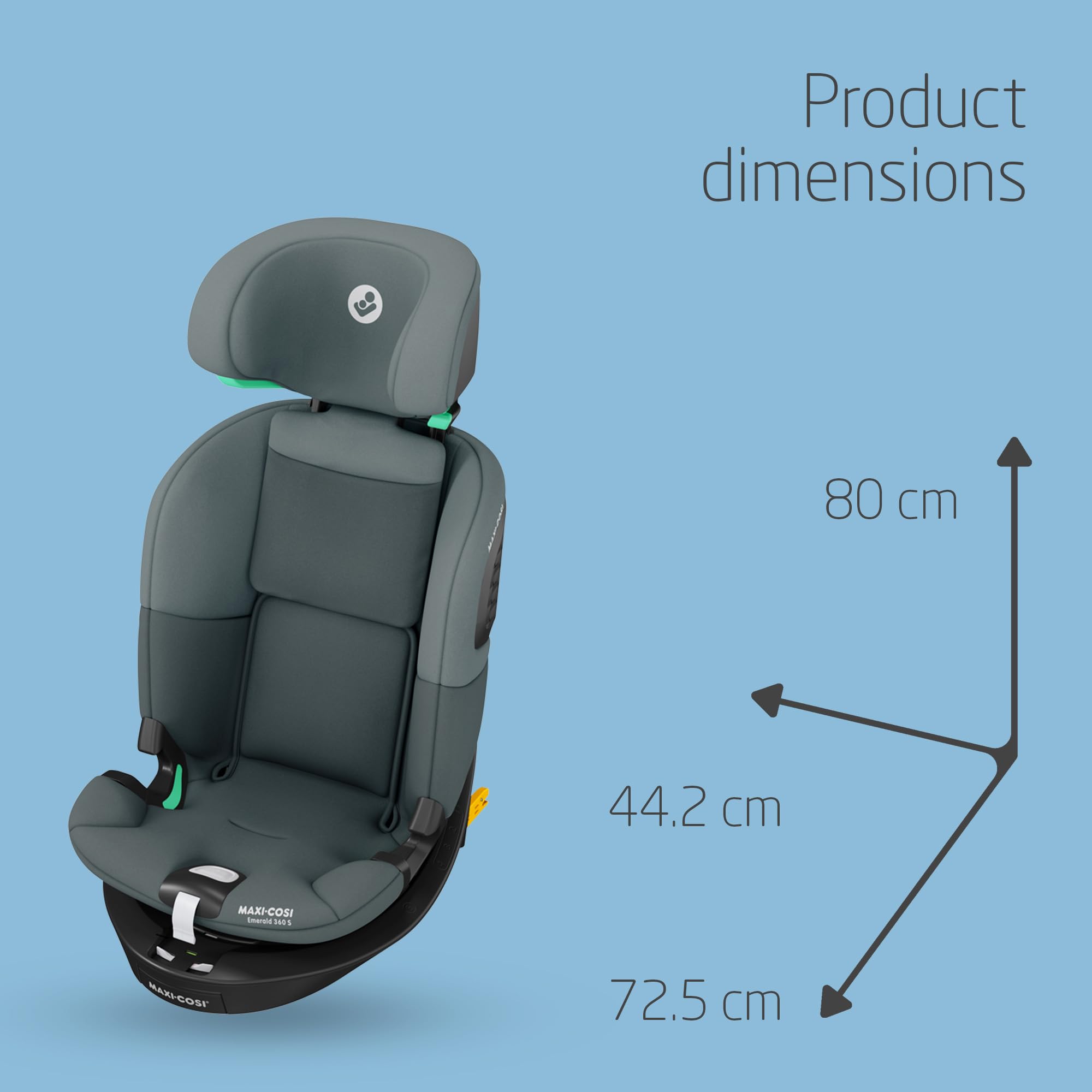 Maxi-Cosi Emerald S i-Size, 360 Swivel Car Seat, 0-12 Years 40-150cm, Multi-Age Baby Car Seat, Isofix 0-36 kg car seat, Rearfacing, 4 Recline Positions, G-Cell Side Impact Protection, Tonal Graphite