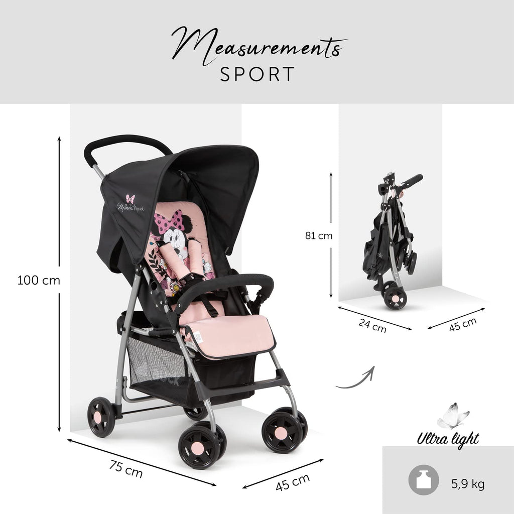 Hauck Sport Disney Minnie Sweetheart Pushchair, Lightweight 5.9kg, Compact & Foldable, Fully Reclining, XL Storage Basket, From Birth to 15kg
