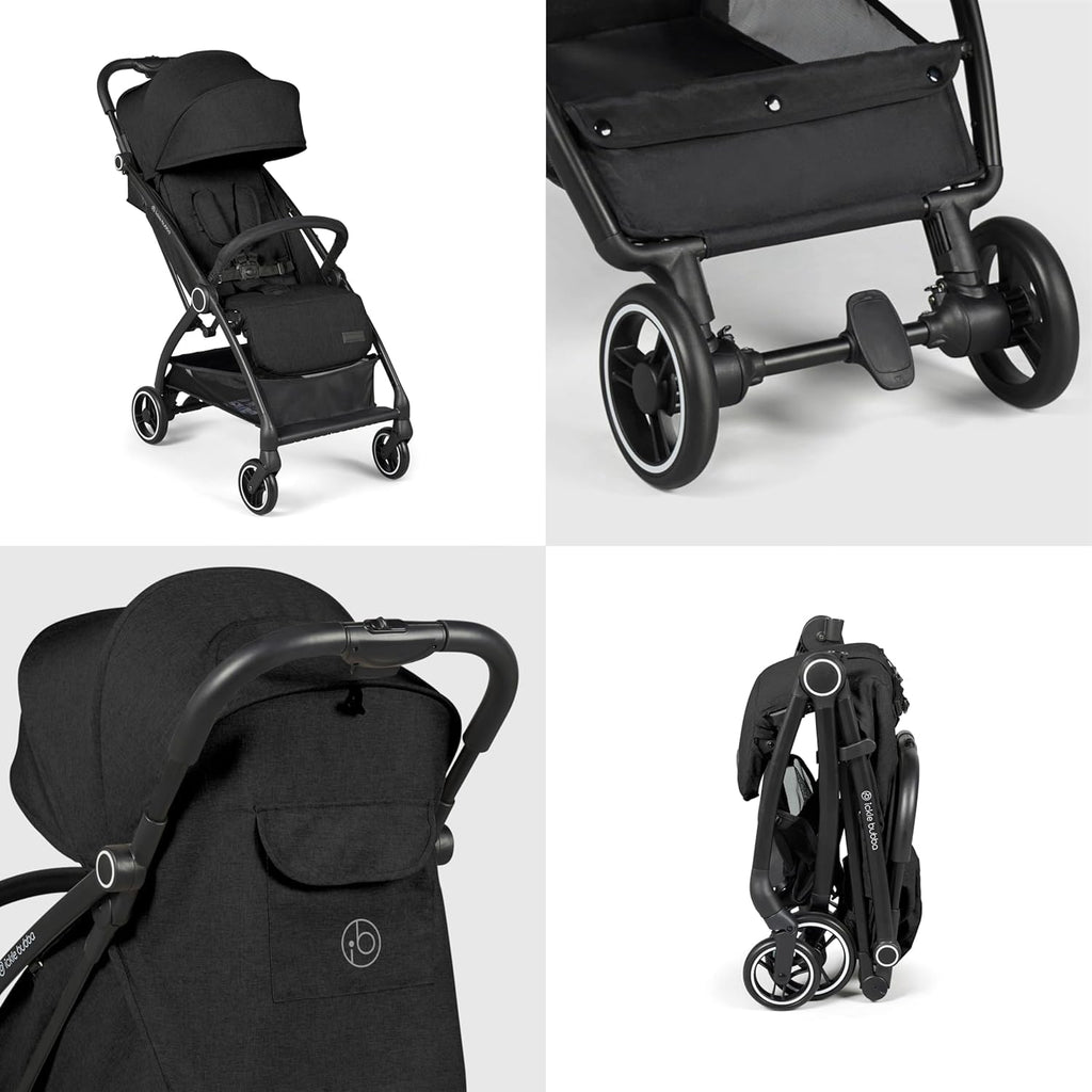 Ickle Bubba Aries Autofold Stroller, Multi-Position Recline, Auto-Fold, From Birth to 22kg, UPF 50+ Hood, Spacious Basket, Black