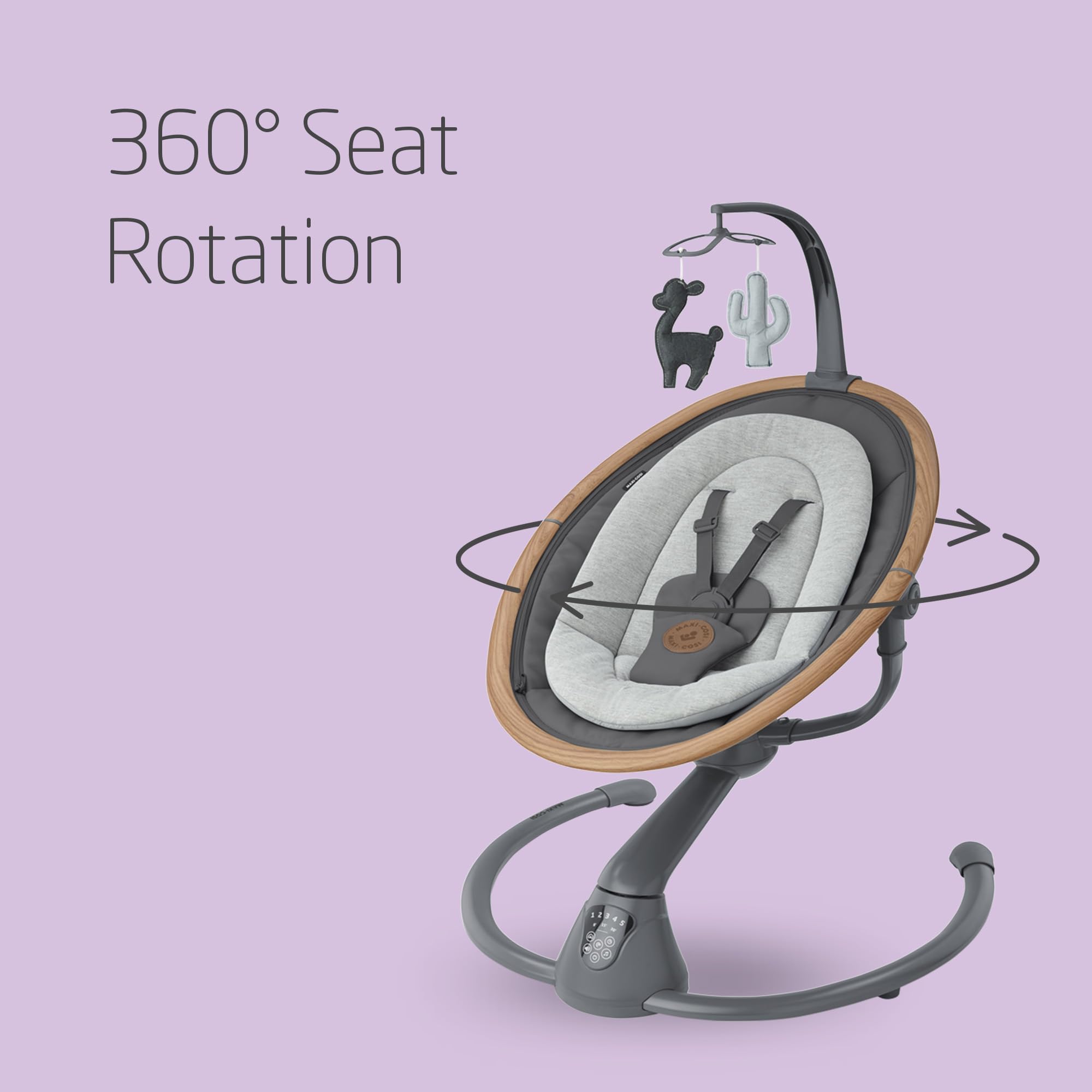 Maxi-Cosi Cassia Electric Baby Swing Chair, 0–6 Months, max 9kg, Baby Rocker, 12 melodies, 360° Seat Rotation, Automatic Motion Detection, 5 Swinging Speeds, 2 Recline Positions, Essential Graphite