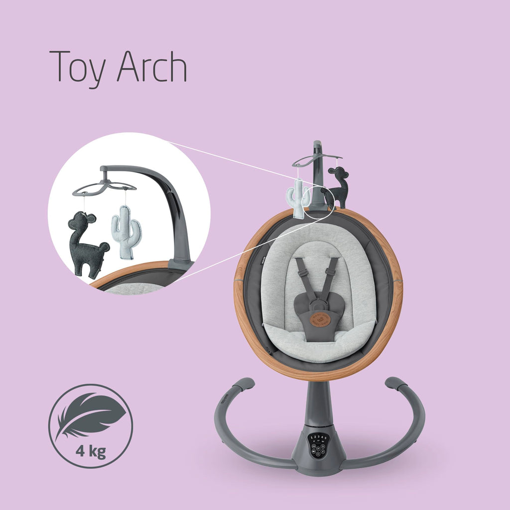 Maxi-Cosi Cassia Electric Baby Swing Chair, 0–6 Months, max 9kg, Baby Rocker, 12 melodies, 360° Seat Rotation, Automatic Motion Detection, 5 Swinging Speeds, 2 Recline Positions, Essential Graphite