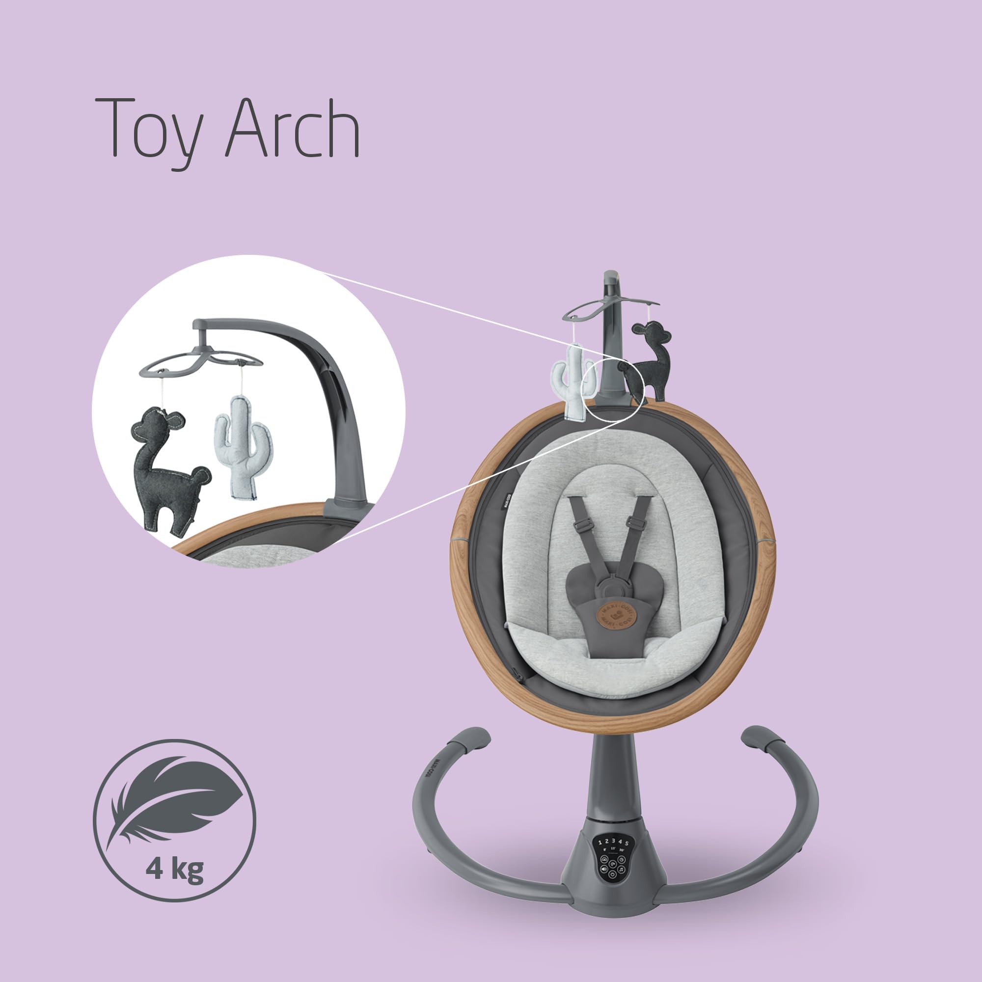 Maxi-Cosi Cassia Electric Baby Swing Chair, 0–6 Months, max 9kg, Baby Rocker, 12 melodies, 360° Seat Rotation, Automatic Motion Detection, 5 Swinging Speeds, 2 Recline Positions, Essential Graphite