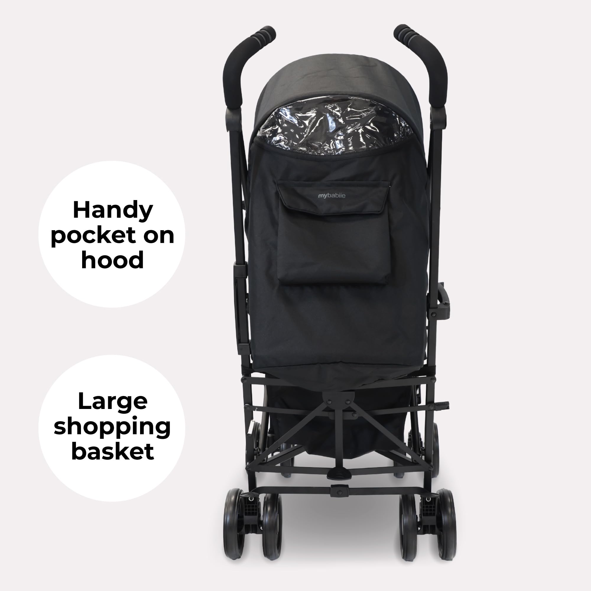 My Babiie MB02 Stroller, From Birth to 4 Years, 22kg, Lightweight & Compact, Umbrella Fold, Travel Buggy, Black & Grey