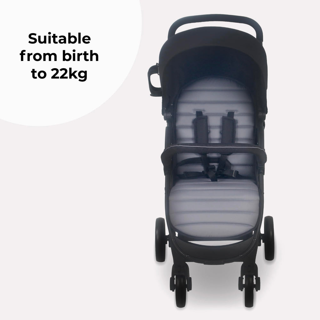 My Babiie MB30 Pushchair, From Birth to 4 Years, 22kg, Compact Fold, Large Basket, Adjustable Handle, Includes Cup Holder & Rain Cover, Black & Grey