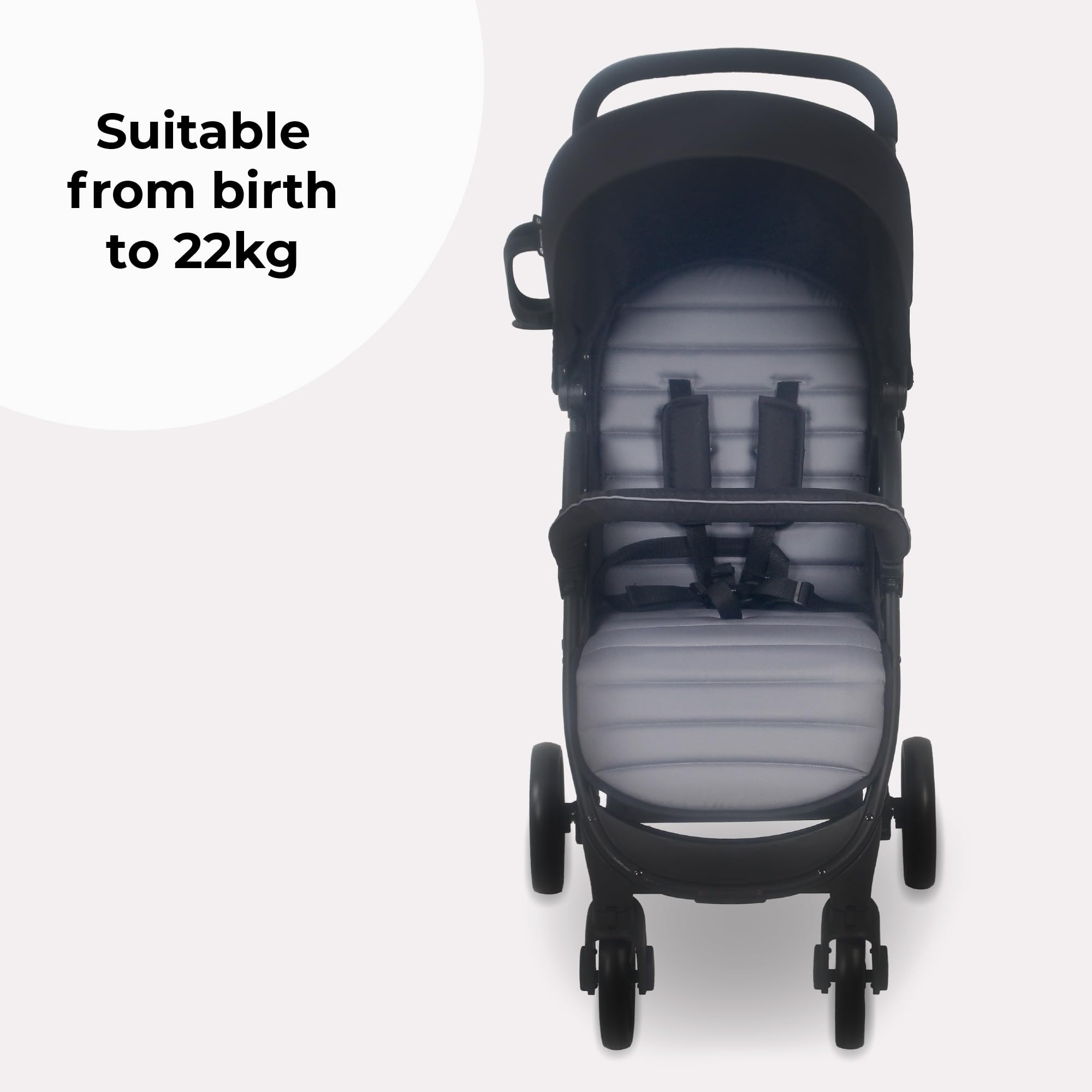 My Babiie MB30 Pushchair, From Birth to 4 Years, 22kg, Compact Fold, Large Basket, Adjustable Handle, Includes Cup Holder & Rain Cover, Black & Grey