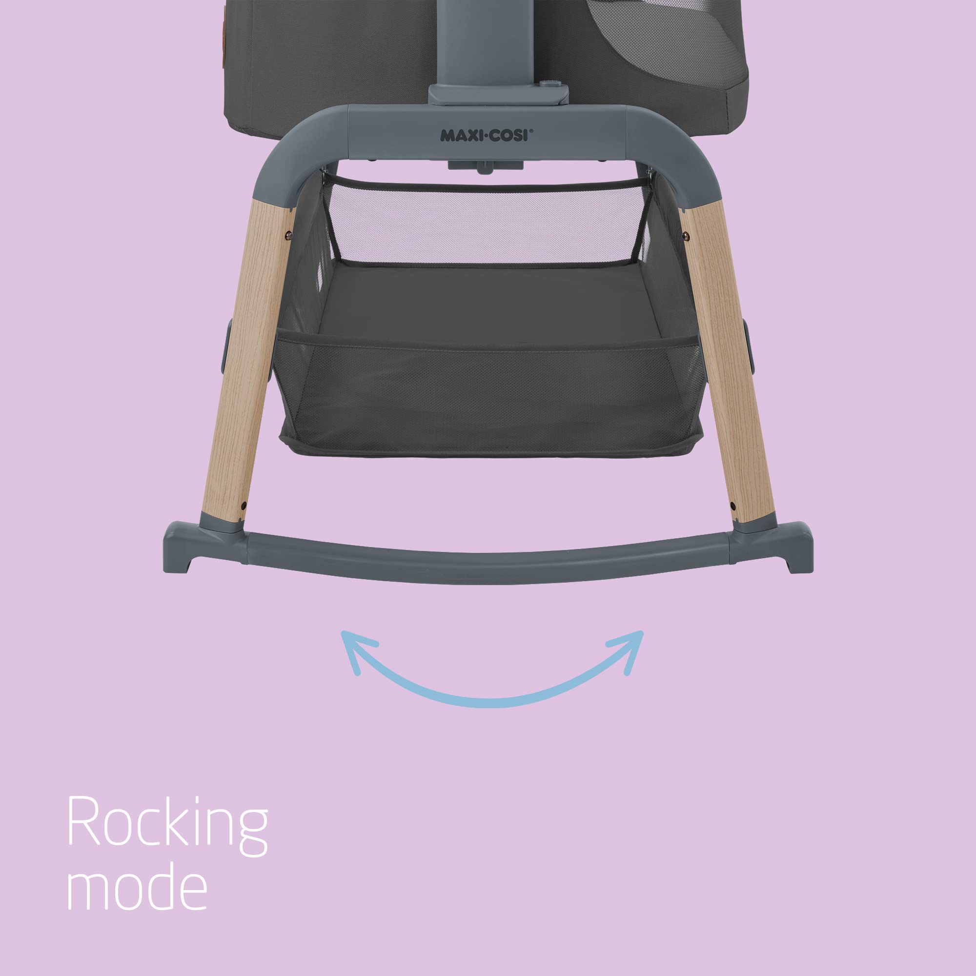 Maxi-Cosi Iora Air Co Sleeper Crib, All-Round Mesh Baby Bedside Crib, 0–6 Months (9 kg), Rocking Mode, 4 Incline & 5 Height Positions, Easy Slide, Easy to Carry, Eco Care, 2 Wheels, Beyond Graphite