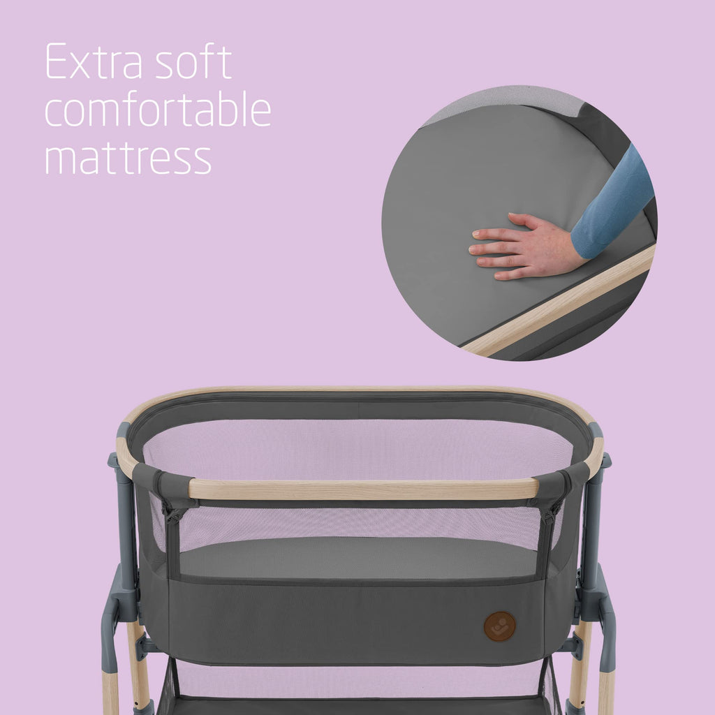 Maxi-Cosi Iora Air Co Sleeper Crib, All-Round Mesh Baby Bedside Crib, 0–6 Months (9 kg), Rocking Mode, 4 Incline & 5 Height Positions, Easy Slide, Easy to Carry, Eco Care, 2 Wheels, Beyond Graphite