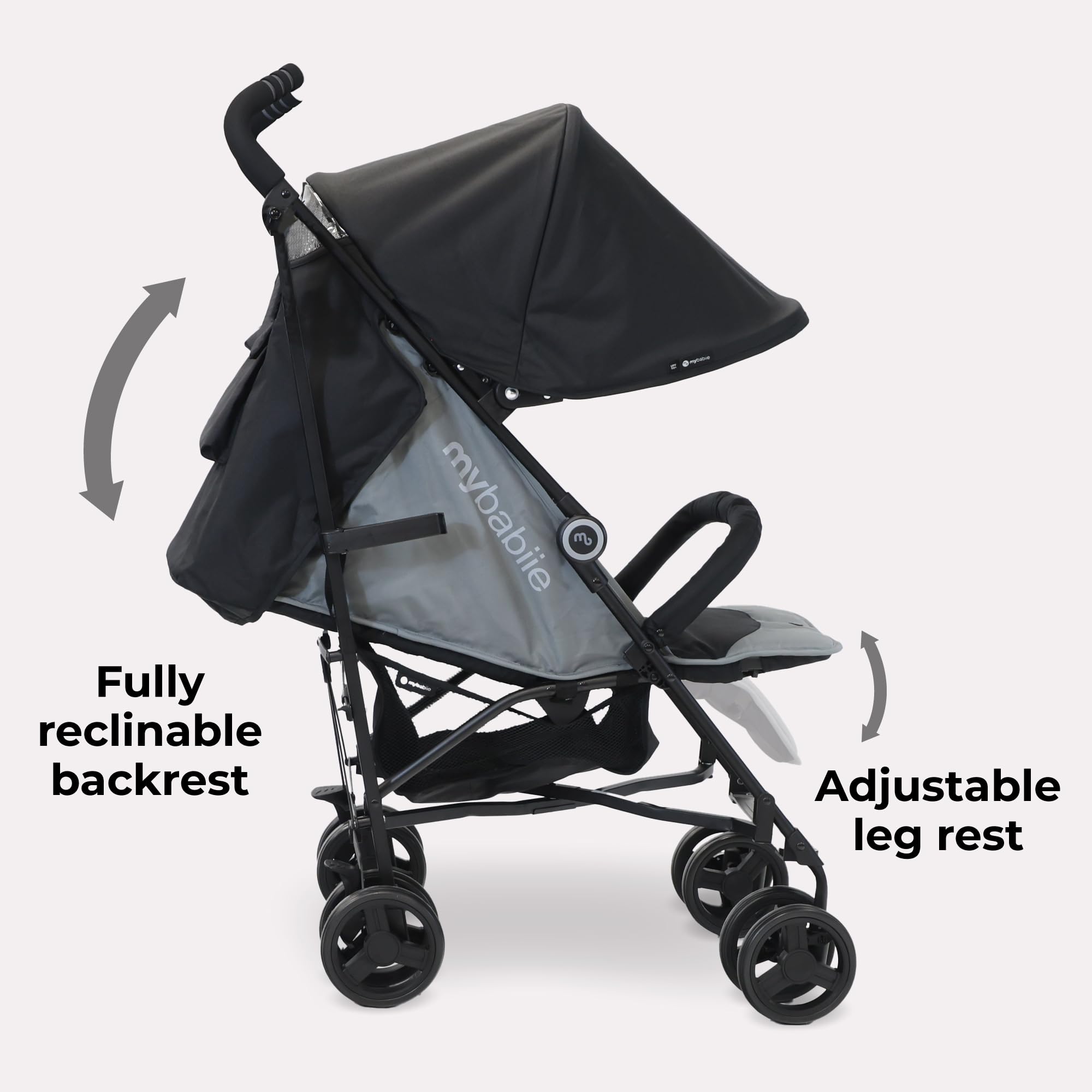 My Babiie MB02 Stroller, From Birth to 4 Years, 22kg, Lightweight & Compact, Umbrella Fold, Travel Buggy, Black & Grey