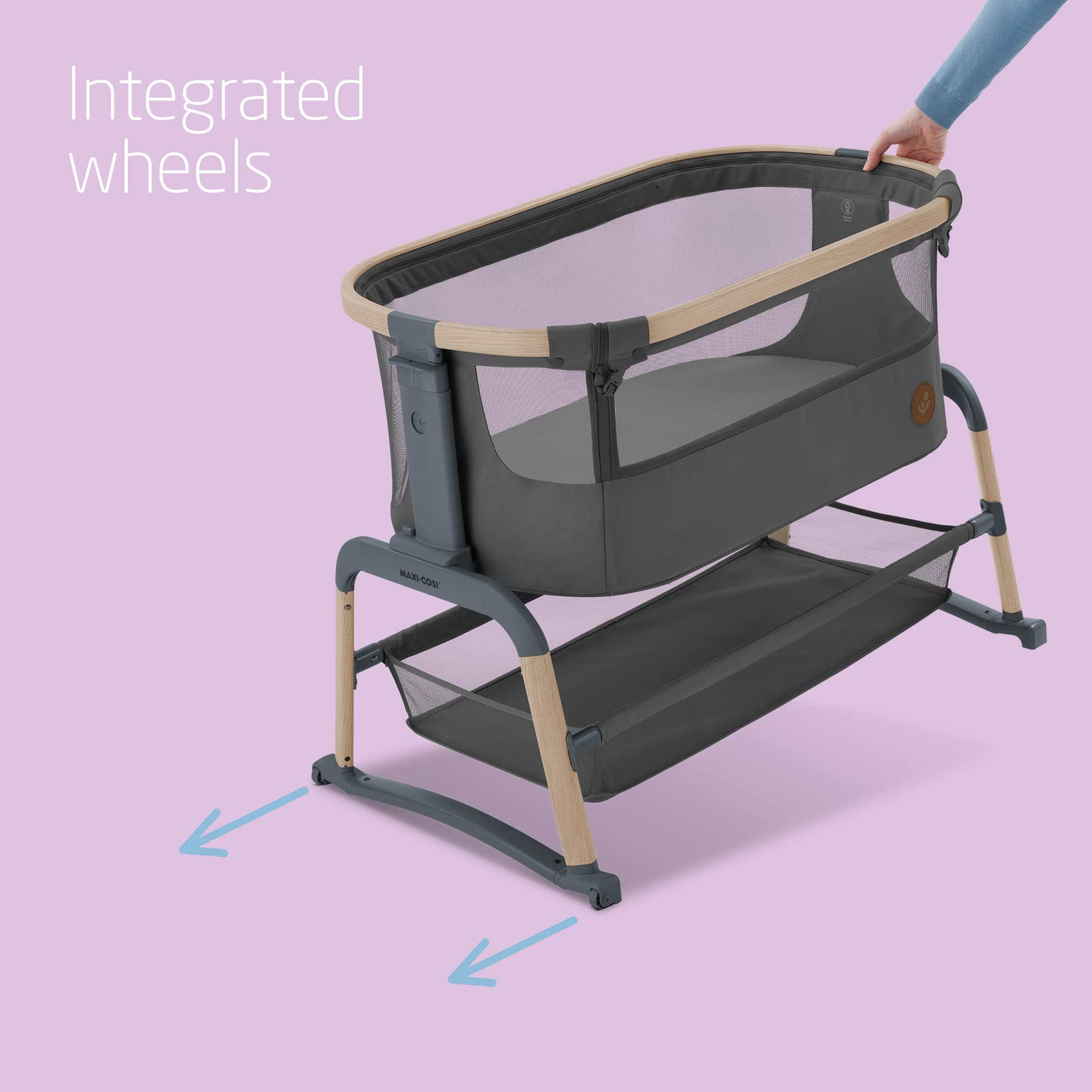 Maxi-Cosi Iora Air Co Sleeper Crib, All-Round Mesh Baby Bedside Crib, 0–6 Months (9 kg), Rocking Mode, 4 Incline & 5 Height Positions, Easy Slide, Easy to Carry, Eco Care, 2 Wheels, Beyond Graphite