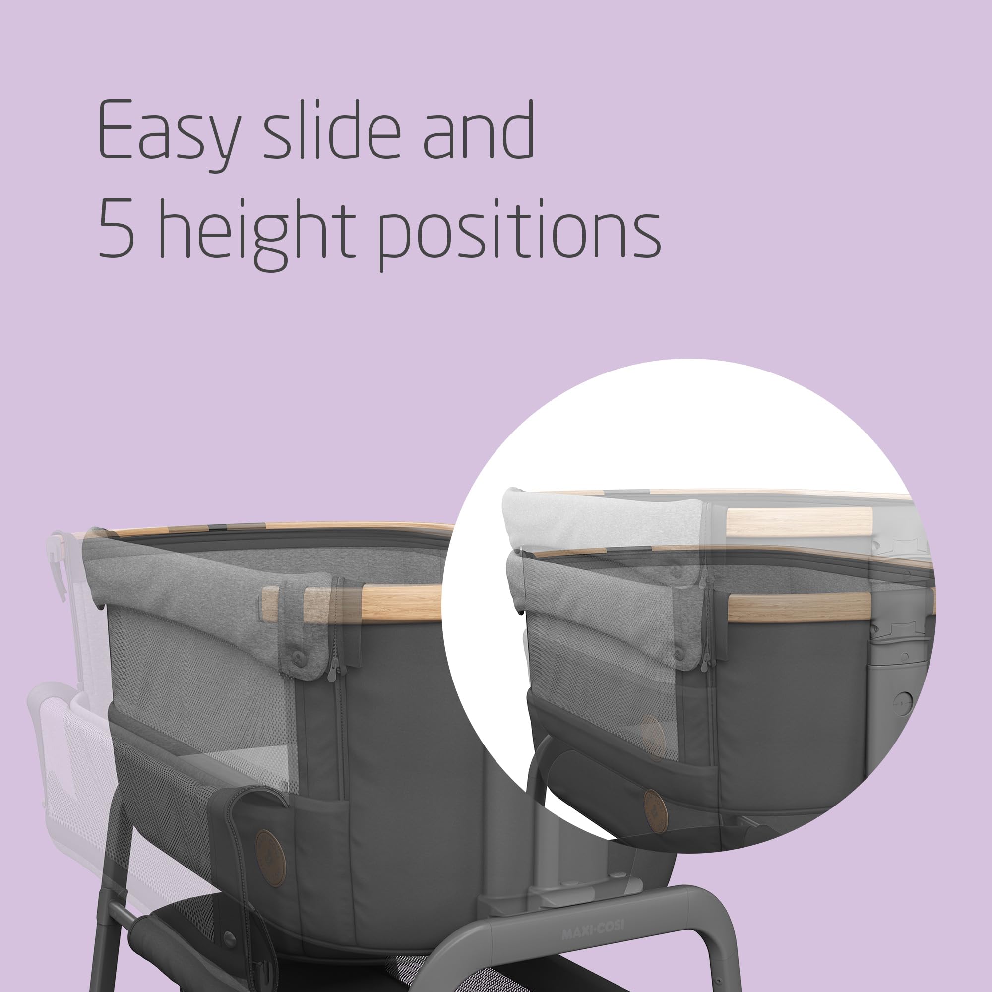 Maxi-Cosi Iora Co-Sleeper Crib, Foldable Baby Bedside Crib, 0–6 Months, max 9 kg, 4 Incline & 5 Height Positions, Easy Slide, Comfortable Mattress, Large Basket, Easy to Carry, Essential Graphite