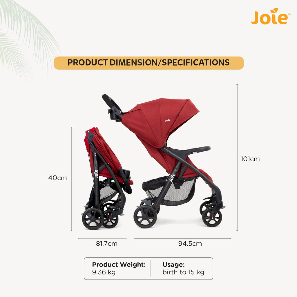 Joie Muze LX Lie-Flat Stroller with Footmuff, Birth to 3 Years, 0-15kg, Cranberry