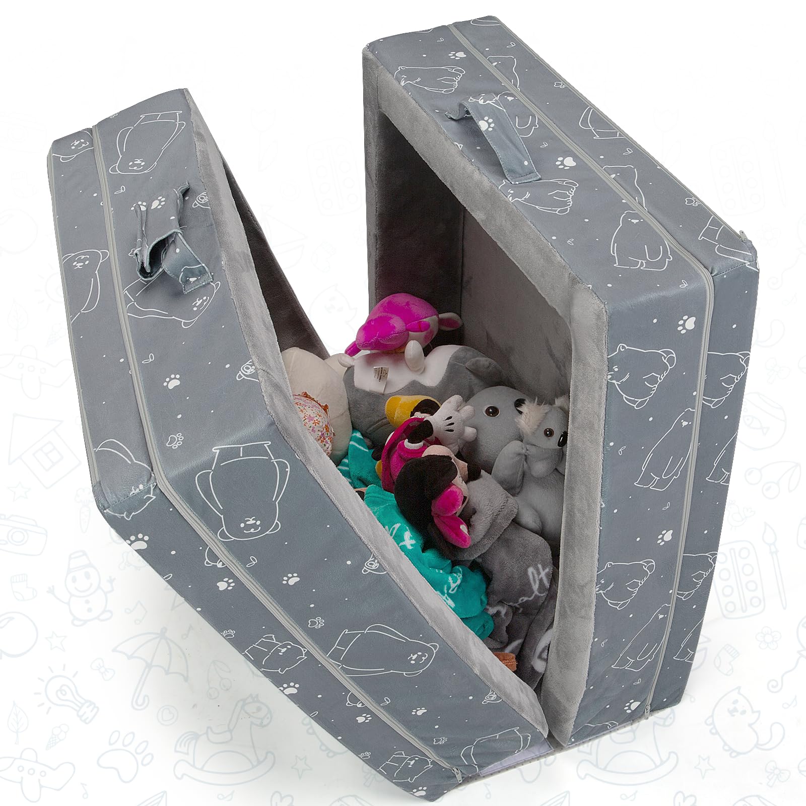 Umoving Portable Toddler Travel Bed, Foldable Soft Foam Crib with Washable Cover, Safety Rails, Compact for Travel & Home, Grey