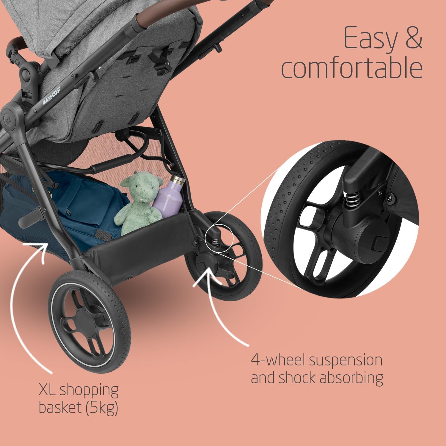 Maxi-Cosi Zelia S Trio 3-in-1 Travel System, 0-4 Years, Up to 22kg, Foldable, Compact, Reclining Pushchair, CabrioFix S i-Size Car Seat, Accessories, Grey