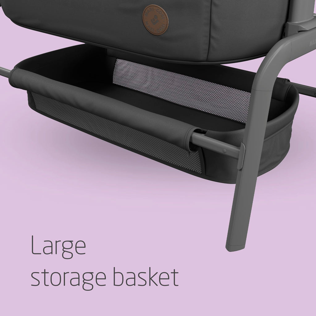 Maxi-Cosi Iora Co-Sleeper Crib, Foldable Baby Bedside Crib, 0–6 Months, max 9 kg, 4 Incline & 5 Height Positions, Easy Slide, Comfortable Mattress, Large Basket, Easy to Carry, Essential Graphite