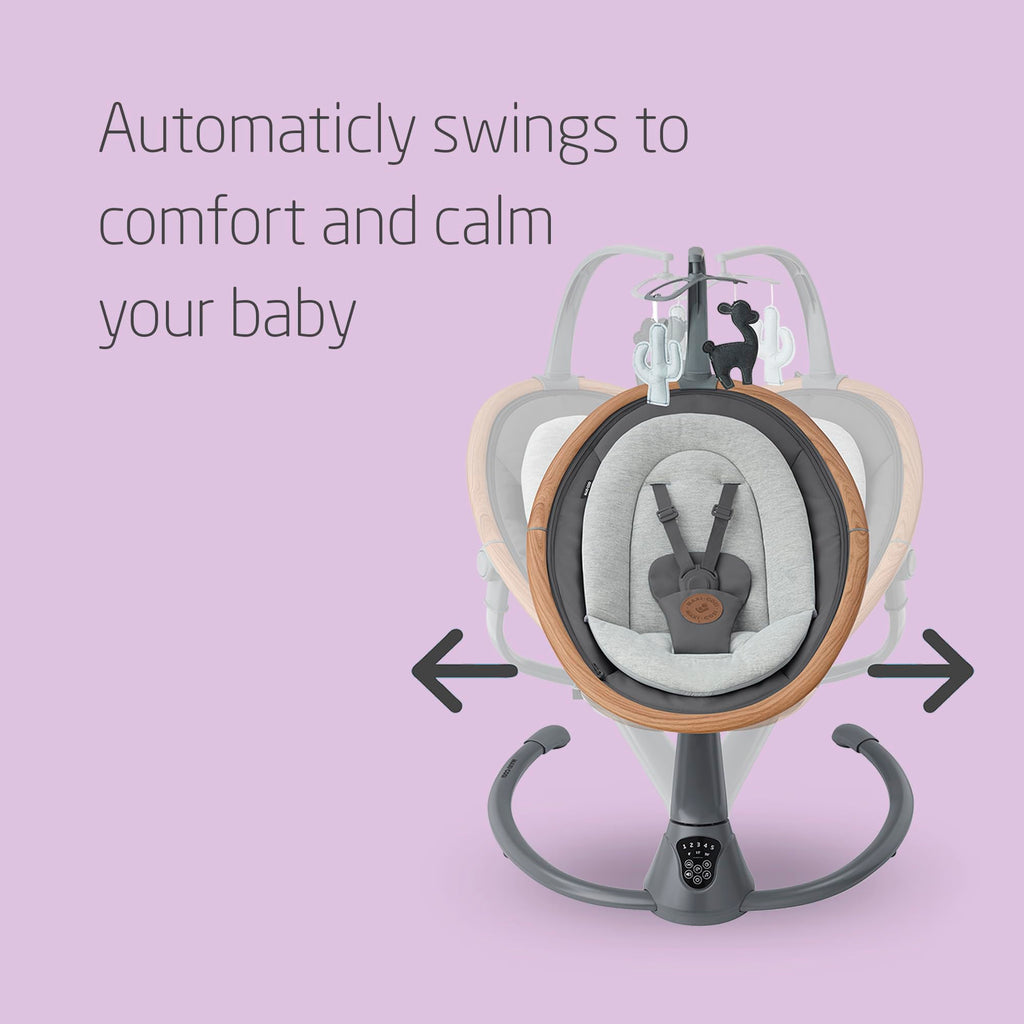 Maxi-Cosi Cassia Electric Baby Swing Chair, 0–6 Months, max 9kg, Baby Rocker, 12 melodies, 360° Seat Rotation, Automatic Motion Detection, 5 Swinging Speeds, 2 Recline Positions, Essential Graphite