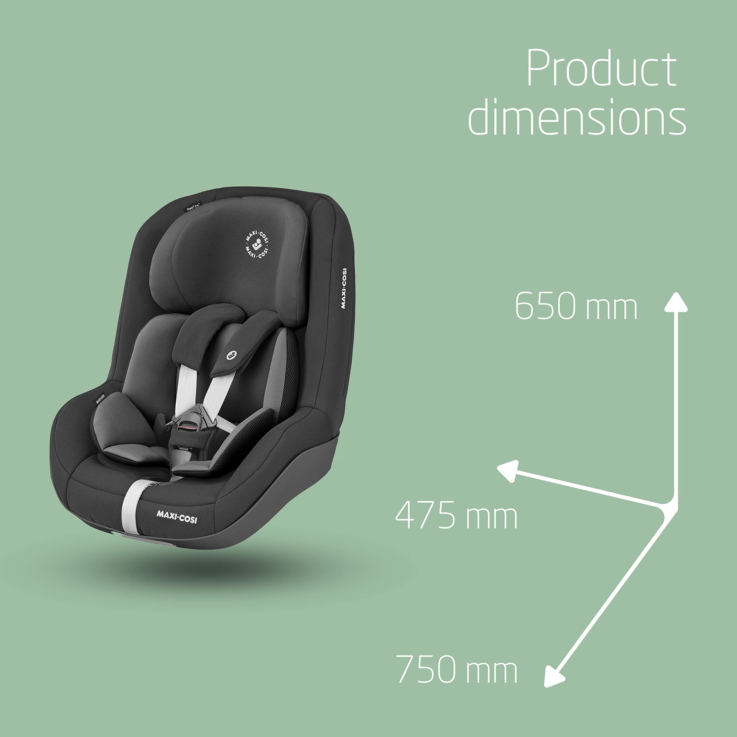 Maxi-Cosi Pearl Pro2 i-Size, Rear Facing R129 Car Seat, 6 months - 4 years, 67 - 105 cm (9-18 kg), Group 1 Car Seat, 4 Recline Positions, Extra Padded Cushion, Easy-in Harness, Authentic Black