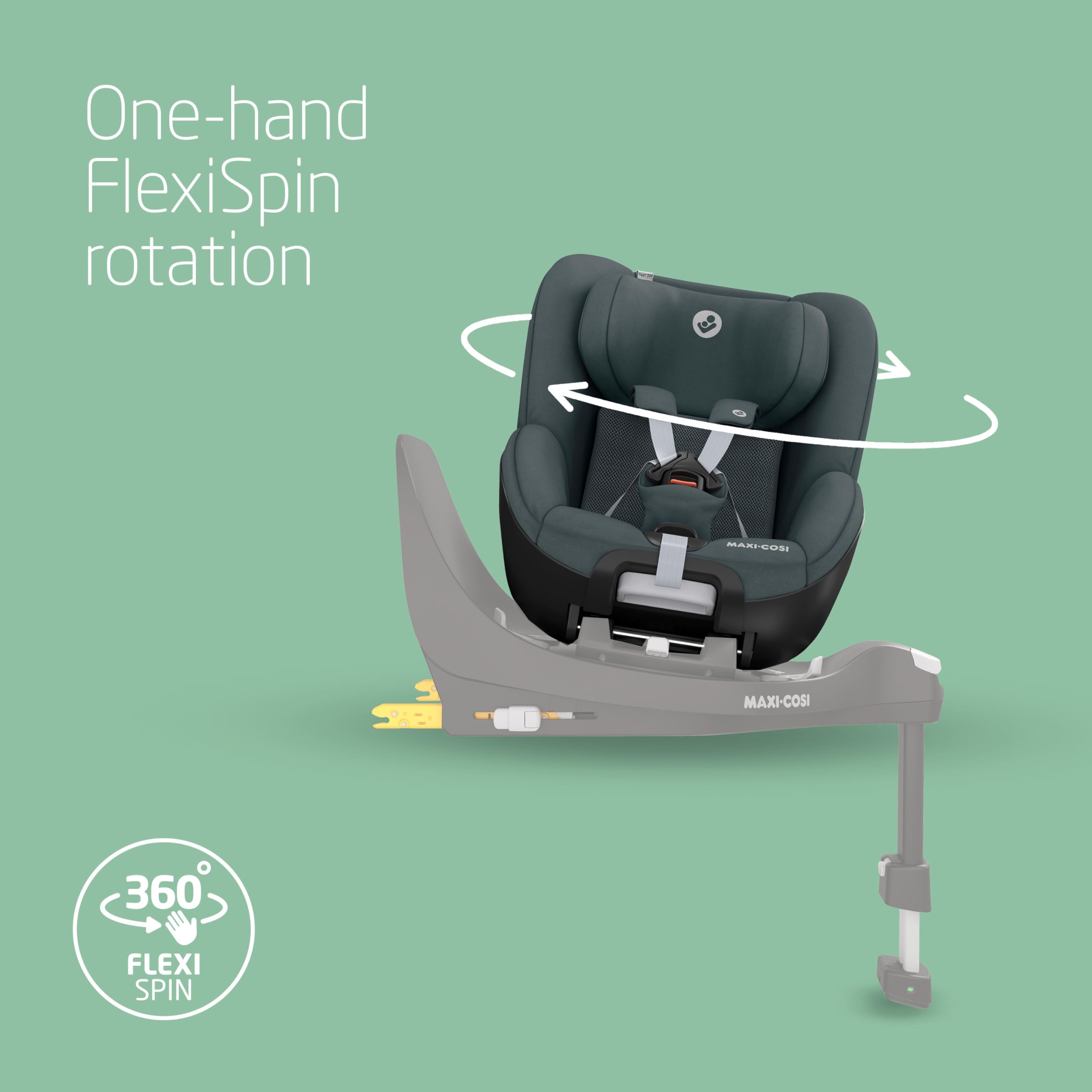 Maxi-Cosi Pearl 360 i-Size, Baby Car Seat, 3 months-4 years (61-105 cm), 360 Car Seat swivel, One-Hand Rotation, ClimaFlow, Easy-In Harness, G-CELL Side Impact Protection, Authentic Graphite