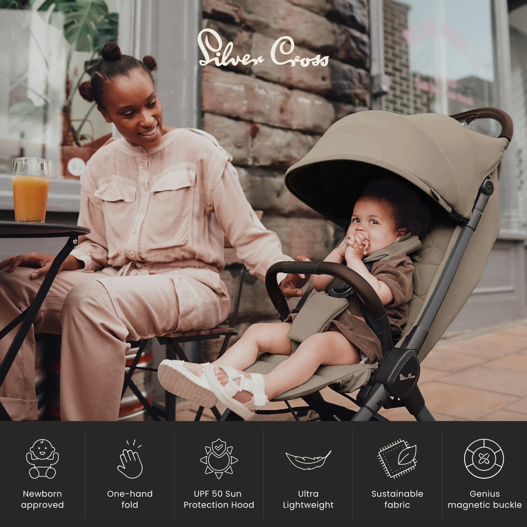 Silver Cross Clic 2 Compact Stroller & Travel Bag, Foldable & Lightweight, From Birth to 4 Years, Cobble