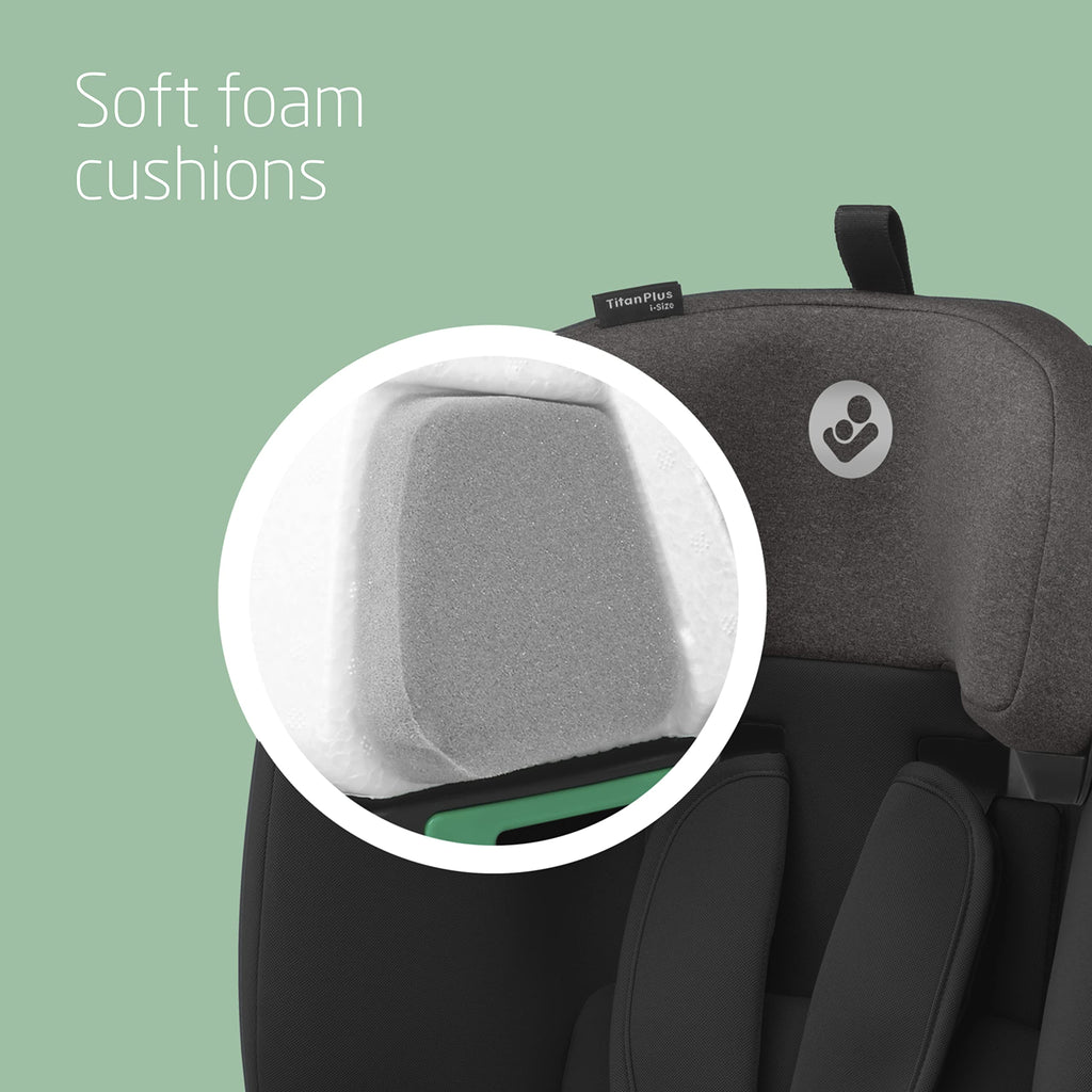 Maxi-Cosi Titan Plus i-Size, Multi-age ISOFIX Child Car Seat, 15 months - 12 years (76 - 150 cm), G-CELL Side Impact Protection, 4 Recline Positions, Soft Foam Cushions in Headrest, Authentic Black