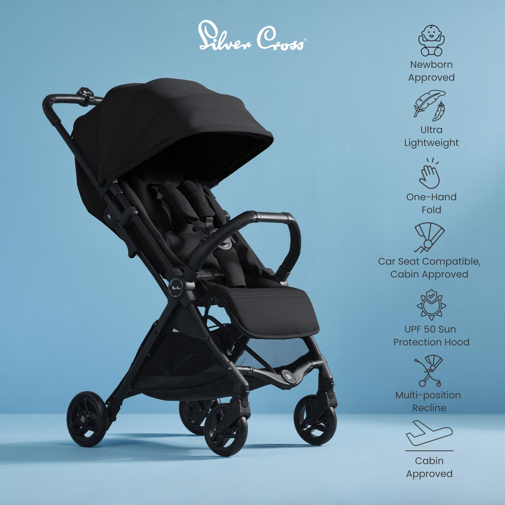 Silver Cross Jet 5 Compact Pushchair, Foldable & Lightweight, Travel System, Cabin Size, Car Seat Compatible, Newborn to 4 Years, Space