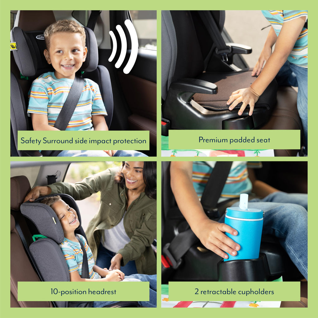 Graco Junior Maxi i-Size R129 Highback Booster car seat with cupholders, Suitable from 100-150cm (approx. 3.5 to 12 years), Midnight fashion