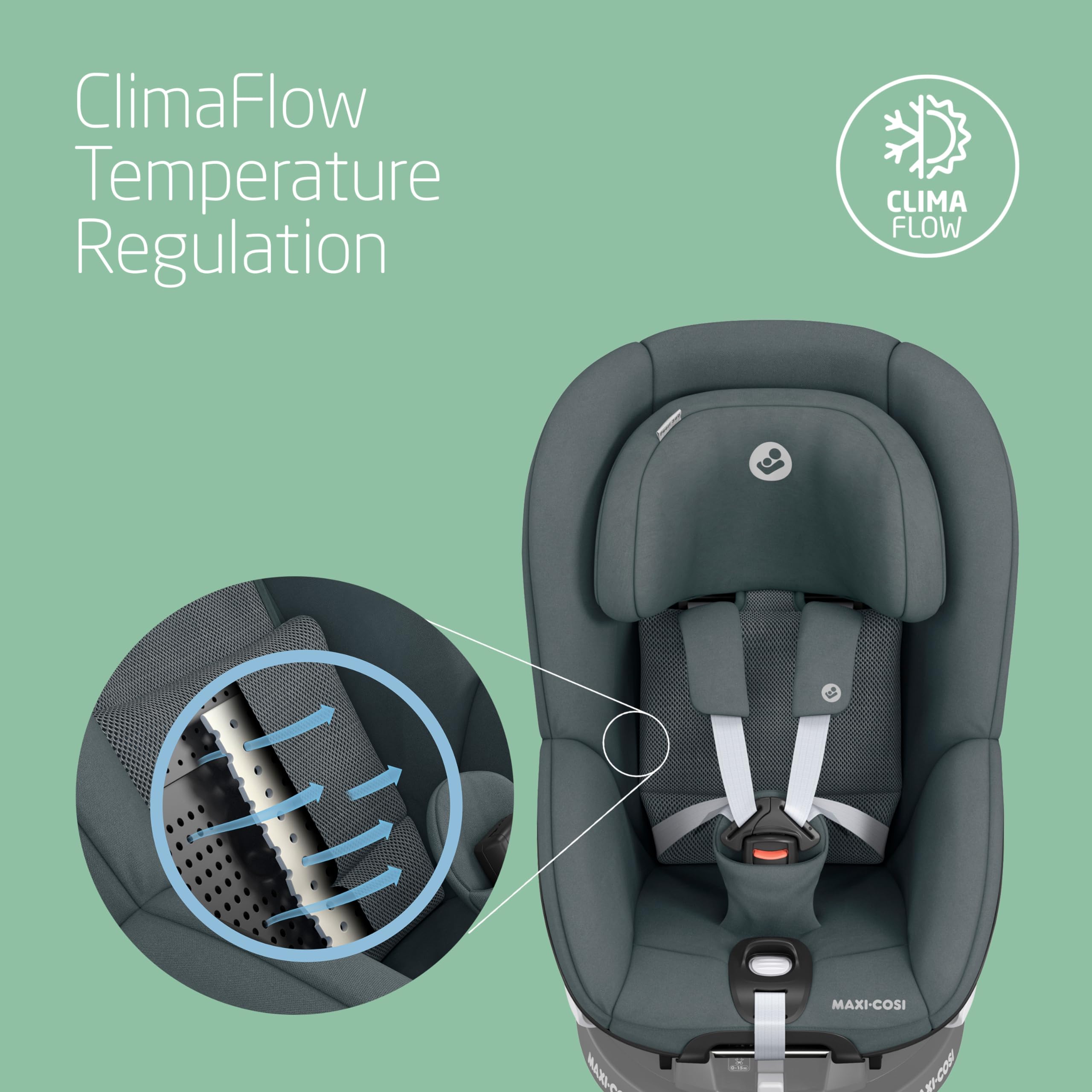 Maxi-Cosi Pearl 360 i-Size, Baby Car Seat, 3 months-4 years (61-105 cm), 360 Car Seat swivel, One-Hand Rotation, ClimaFlow, Easy-In Harness, G-CELL Side Impact Protection, Authentic Graphite